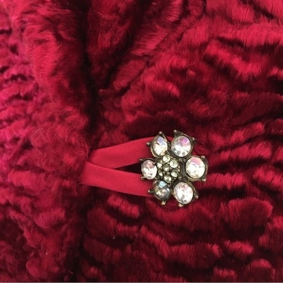 Vintage Will’s River Co. Velvet Blazer Faux Lamb Fur Jacket Pea Coat Red 2 Small - Picture 6 of 16